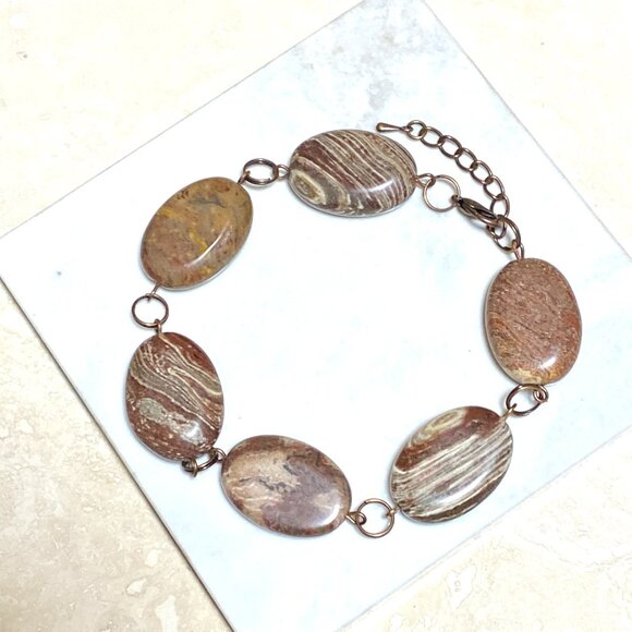 2/$20, Earthy Jasper Boho Bracelet, Large Genuine Gemstone + Copper Links - Picture 2 of 11
